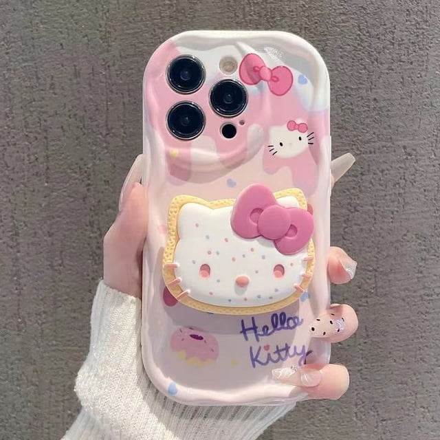 Popular entre las niñas helado Hola lindo gatito de dibujos animados con soporte funda de teléfono de silicona para iPhone 15 14 13 12 11 Pro max