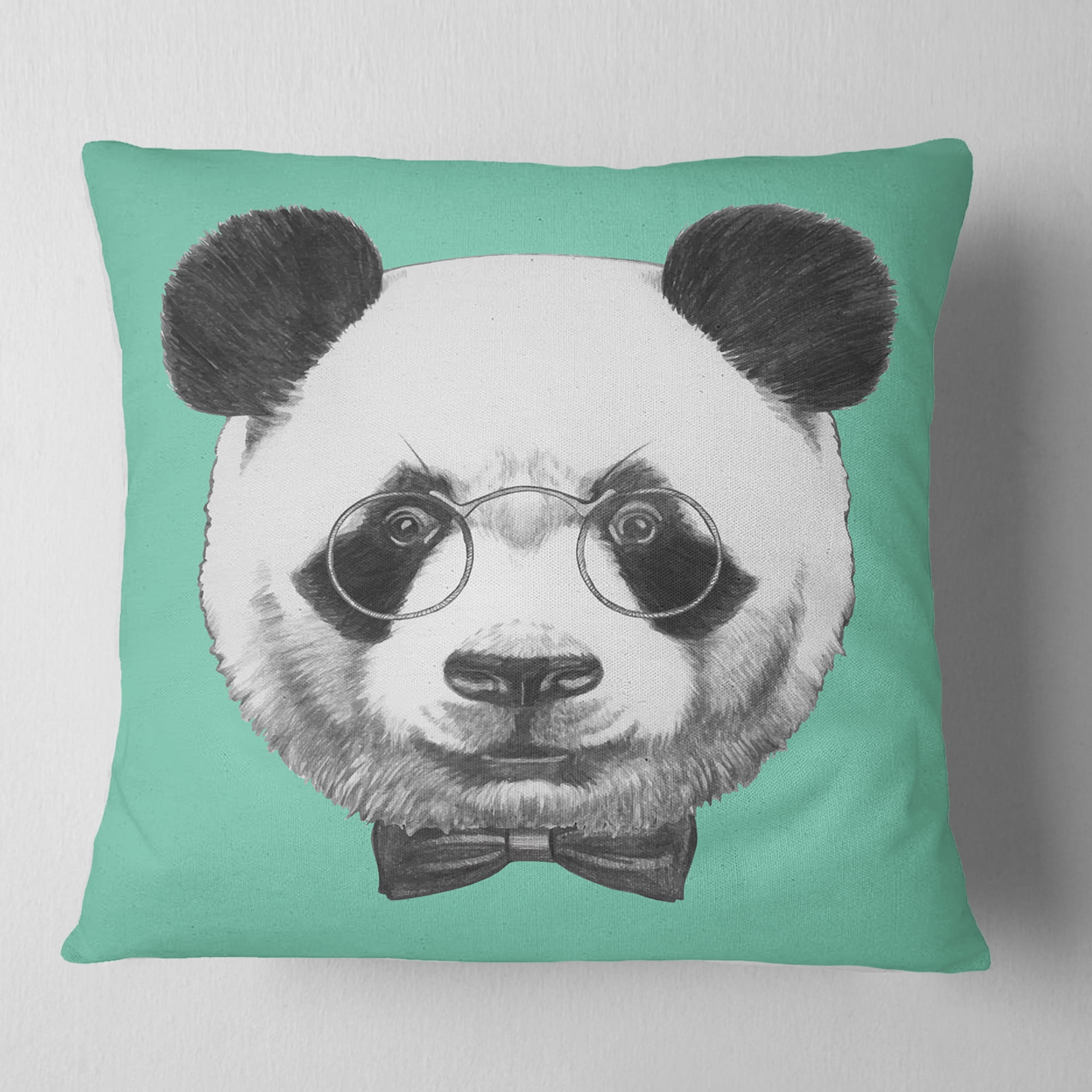 Designart Panda with Glasses and Bow Tie - Animal Throw Pillow - 16x16