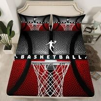 Erosebridal Basketball Sheets Full Size,Ball Games Sports Bedding Sets,Basketball Hoop Indoor Fitted Sheet,Red Black Grey Basketball Bed Set Room Decor 3Pcs