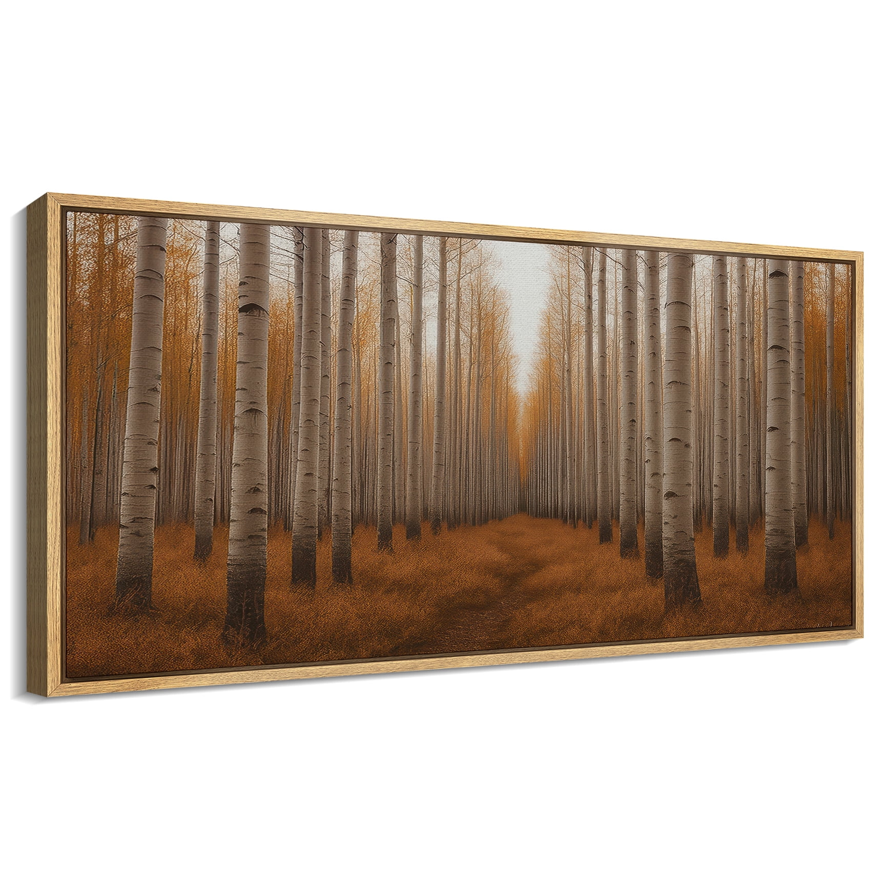 Large Framed Canvas Wall Art Autumn Forest Landscape Nature Print for Living Room Decoration - 60 x30 Natural Framed