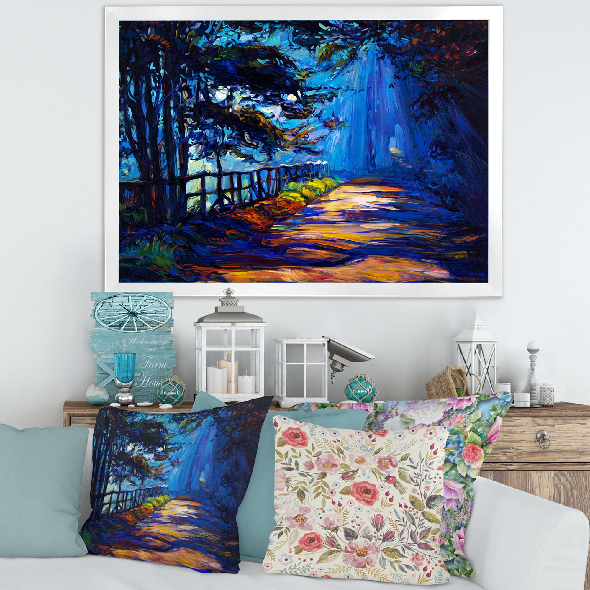 Designart 'Park Road In The Afternoon Shadows' Lake House Framed Art Print