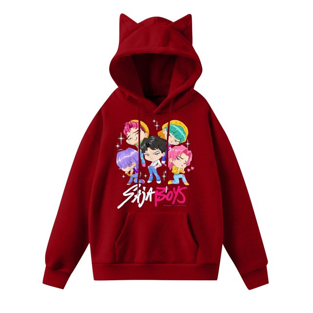 pop Huntrix Print Cat Ears Hoodie with De-mon Sweatshirt S-aja Trendy Pullover All-over Print Fashion Casual Long Sleeve Sweatshirt Pullover Casual Streetwear M