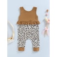 thumbnail image 4 of Seyurigaoka Baby Girls Summer Sleeveless Jumpsuit, Leopard Print Splicing Lace Hem Round Neck Romper Siamese Trousers, 4 of 9