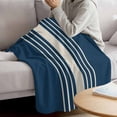 thumbnail image 3 of Navy Blue Beige Striped Blanket Soft Cozy Warm Throw Blanket for Couch, Plush Fuzzy Flannel Fleece Blankets for Sofa, Modern Farmhouse Retro Lines Bed Blankets Lightweight Gifts for Women, 30"x40", 3 of 9