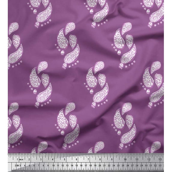 Soimoi Japan Crepe Satin Fabric Paisley Block Decor Fabric Printed Yard 42 Inch Wide