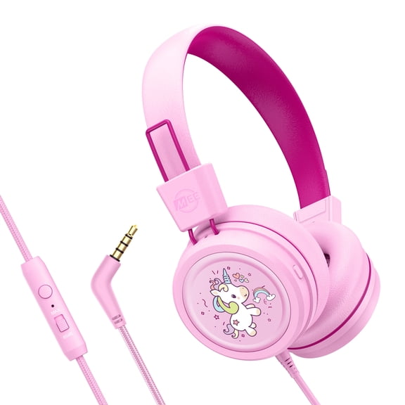 MEE audio KidJamz Wired Headphones w/ 3.5mm Plug, Safe Listening Kids Headset for School (Pink)