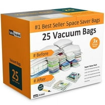 Home-Complete 25 Vacuum Storage Bags with Pump for Storing Clothes (Clear)