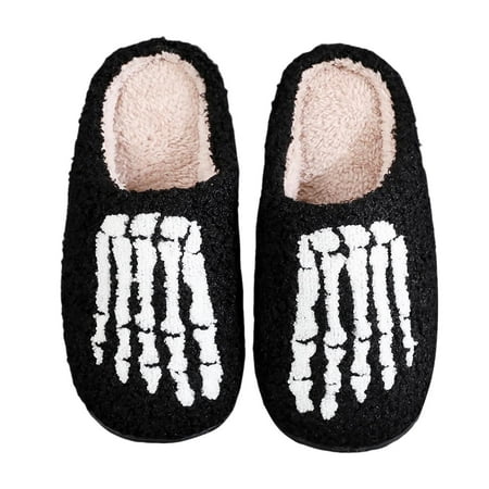 

Dorm Room Basic for Girls House Slippers for Woman Halloween Fashion Skeleton Toe Home Warm Cozy Slippers Cute Slippers Black (45)