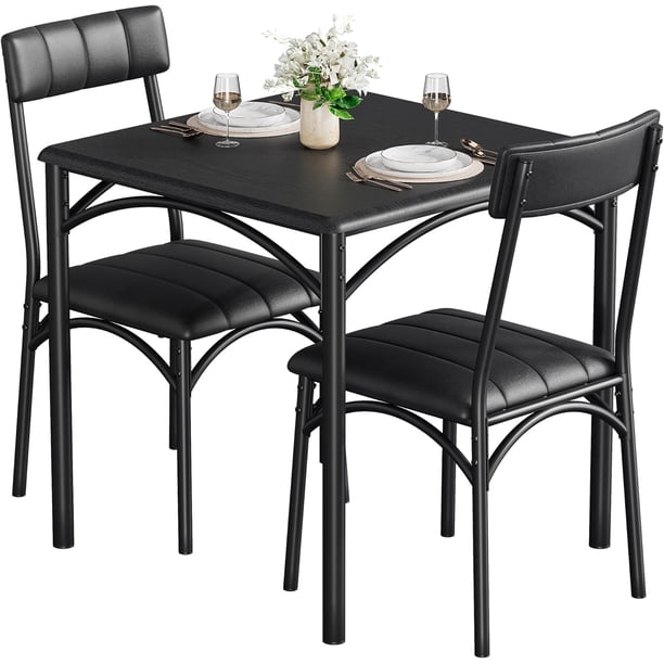 Small 3-piece dining mesa set para 2 kitchen mesa con cushioned forrado sillas ideal para para kitchens apartments y small dining spaces (negra)