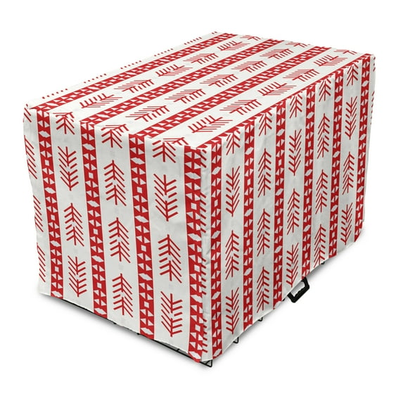 Abstract Dog Crate Cover, Repetitive Vertical Arrangement of Triangles Pattern on Plain Backdrop, Easy to Use Pet Kennel Cover Small Dogs Puppies Kittens, 7 Sizes, White and Vermilion, by Ambesonne