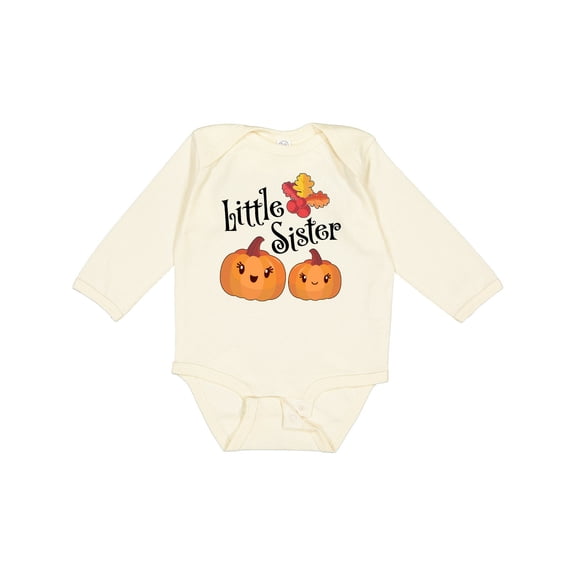 Inktastic Little Sister Pumpkins with Fall Leaves Girls Long Sleeve Baby Bodysuit