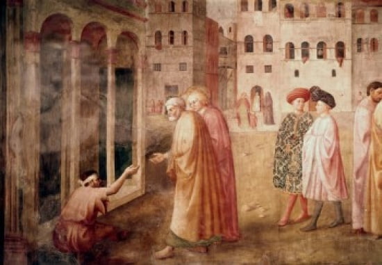 The Healing Of The Cripple Detail #1 (From The Life Of St Peter Cycle) 1425-28 Masaccio (1401-1428 Italian) Fresco Cappella Brancacci Santa Maria del Carmine Florence Italy Canvas Art - Masaccio (18 x