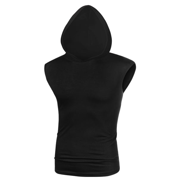 Lars Amadeus Camiseta sin mangas con capucha para hombre, camiseta de entrenamiento, gimnasio, camisetas sin mangas con capucha Negro L Unique Bargains Camiseta
