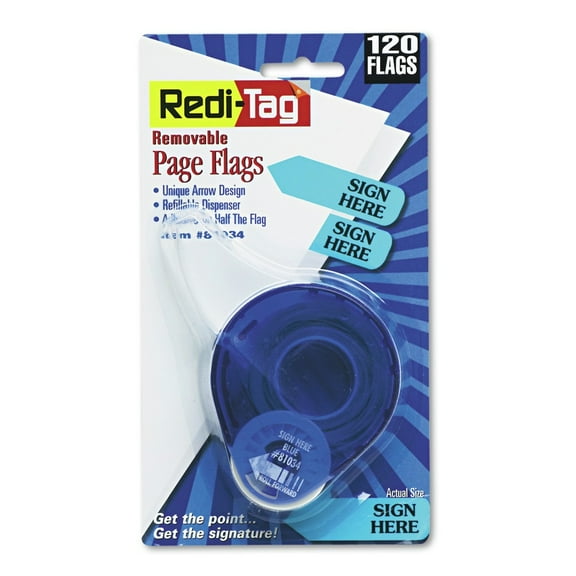 Redi-Tag Arrow Message Page Flags in Dispenser, "Sign Here", Blue, 120 Flags/Dispenser -RTG81034