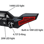 Sunpie Jeep Wrangler Front Bumper with Winch Plate & 5 LED Lights for JK JKU JL JLU 4xe Jeep Gladiator JT