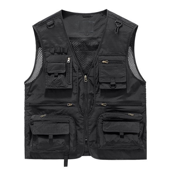 Men's Summer Multi-Pocket Vest Lightweight Breathable Quick Dry Fishing Hiking Travel Vest with Many Pockets Utility Waistcoat Photographer Clothing Black M