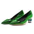 thumbnail image 2 of FSJ Women Bridal Pointed Toe Chunky Block Low Heel Crystal Pumps Gold Trim Slip on Wedding Dress Shoes Size 14 Green, 2 of 5