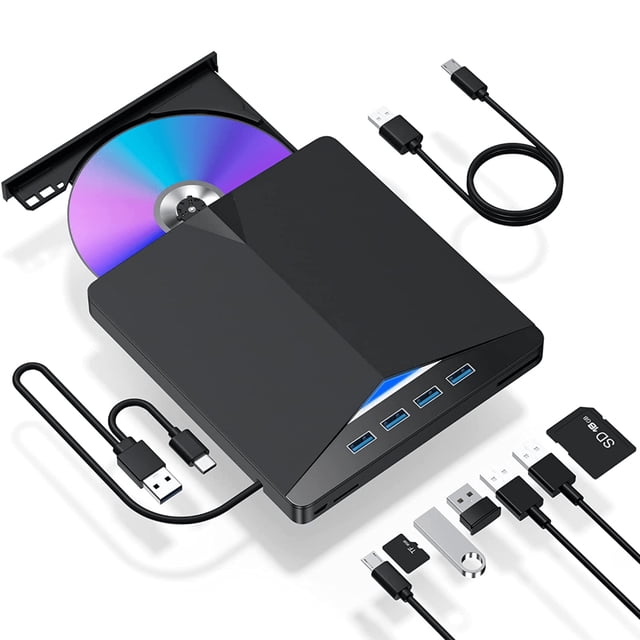 OUSITAID External CD/DVD Drive For Laptop 7 In 1 USB 3.0 DVD Player Portable CD/DVD Burner CD ROM External DVD Drive For Laptop Compatible With Laptop Desktop PC Windows 11/10/8/7 Linux