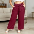 thumbnail image 7 of BiZtdJrK Oversized Casual Pants for Women Ruffle Drawstring Elastic Waisted Straight Leg Trousers Loose Lightweight Summer Pants with Pockets Wine XL, 7 of 7