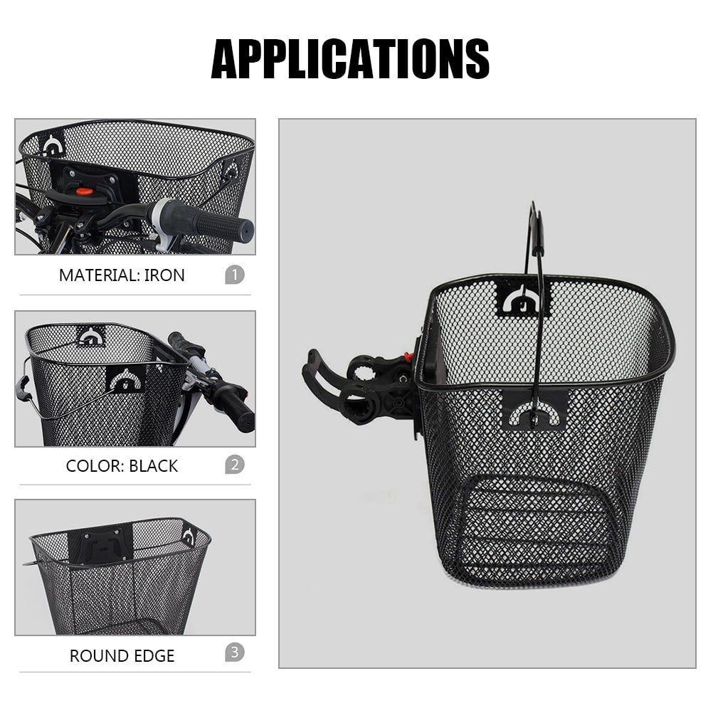 ELAYARD Black Large Capacity Front Frame Bike Basket 1-Pack Handlebar Storage Accessory for Cycling