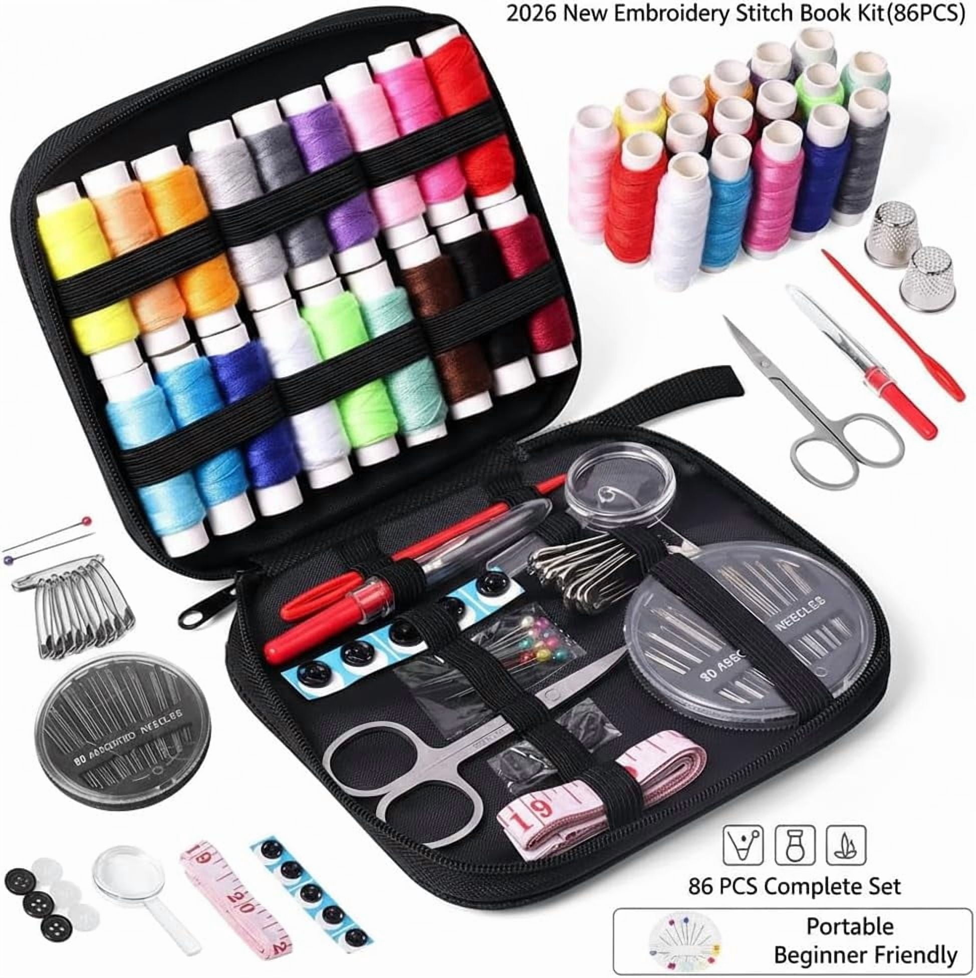 EVHRZN 2026 New Embroidery Kit for Beginners with Stitch Book – Easy Hand 86 PCS Embroidery Sewing Kit with 106 Patterns, Step-by-Step Guide, DIY Craft Gift for Adults