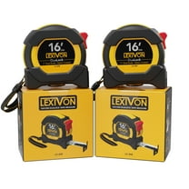 LEXIVON [2-Pack] 16Ft/5m DuaLock Tape Measure | 1-Inch Wide Blade with Nylon Coating, Matt Finish White & Yellow Dual Sided Rule Print | Ft/Inch/Fractions/Metric (LX-208)