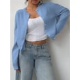 thumbnail image 6 of Women'S Button Down Long Sleeve Crewneck Crop Cardigan Sweater Cute Knitwear Clothes Sky Blue XL, 6 of 9