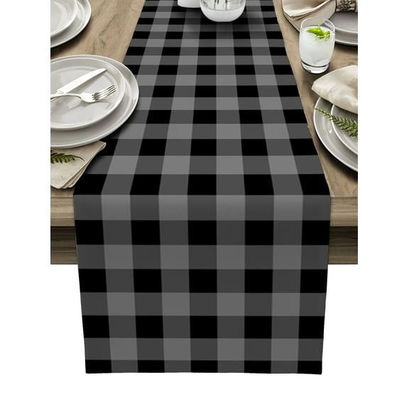 Table Runner Dresser Scarf 13 x 70 Inch Pastoral Style Black Grey Lattice Table Runners Non-Slip Heat Kitchen Dining Table Decor for Kitchen Farmhouse Indoor Outdoor Home Party