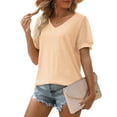 thumbnail image 2 of WEAIXIMIUNG T Shirts for Women V Neck Long Womens Casual Solid Color T Shirt V Neck Chiffon Short Sleeve Top, 2 of 8