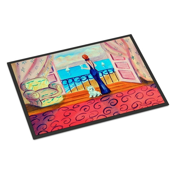 Carolines Treasures 7125JMAT Westie with Mom and a view Doormat 24x36 36"L x 24"W multicolor