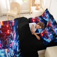 thumbnail image 4 of Castle Fairy Neon Sports Car Twin Bedding Sets 7-Piece for Boys, City Light Trail Bedding Comforter Set for Bedroom, Black Red,Black Reversible, 4 of 7