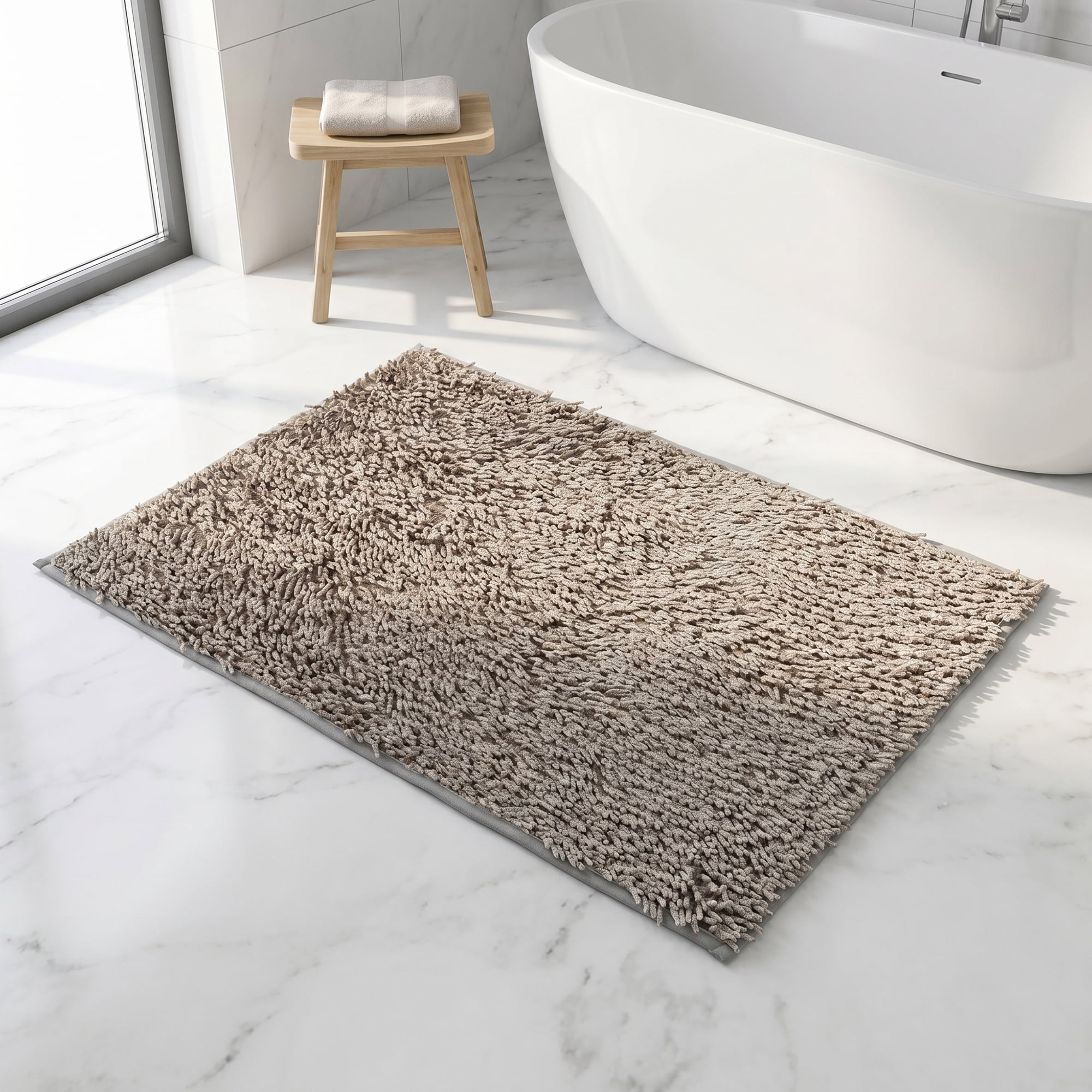 Unique Bargains Printed Ultra Soft Non Slip Shaggy Microfiber Bath Mat Grey 32" x 20"