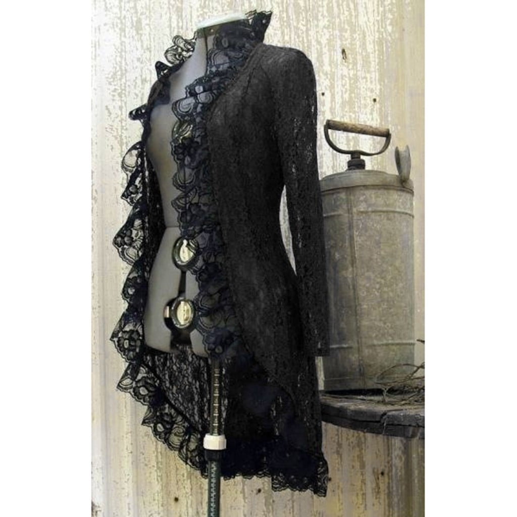 Clearance Women Vintage Dress Steampunk Victorian Long-Sleeved Waist Back Bandage Lace Stitching Jacket Ovecoat 