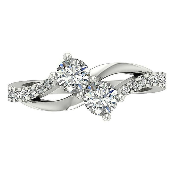 Two Stone Diamond Anniversary Ring 1.9 Ct Simulated Diamond 14K White Gold Over