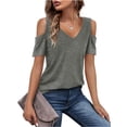 thumbnail image 4 of Starybirds Women's Cold Shoulder Tops Plus Size Summer Blouse Gray xxl, 4 of 5