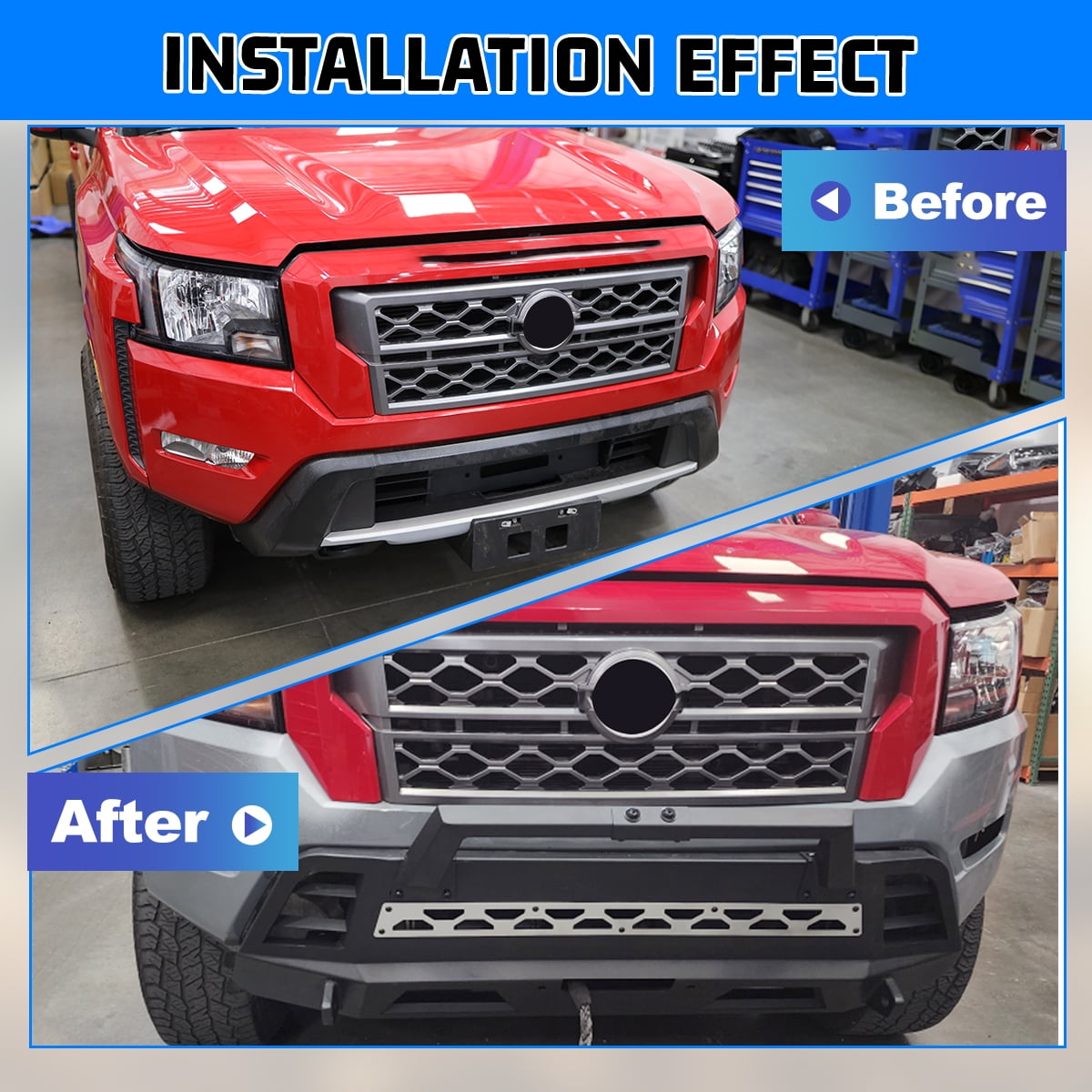 Front Bumper for 2022-2024 Nissan Frontier,with 2 D-Ring,Can Install Led Light Bar,DIY Colour Spraying Frame,with Side Wings & Bull Bar