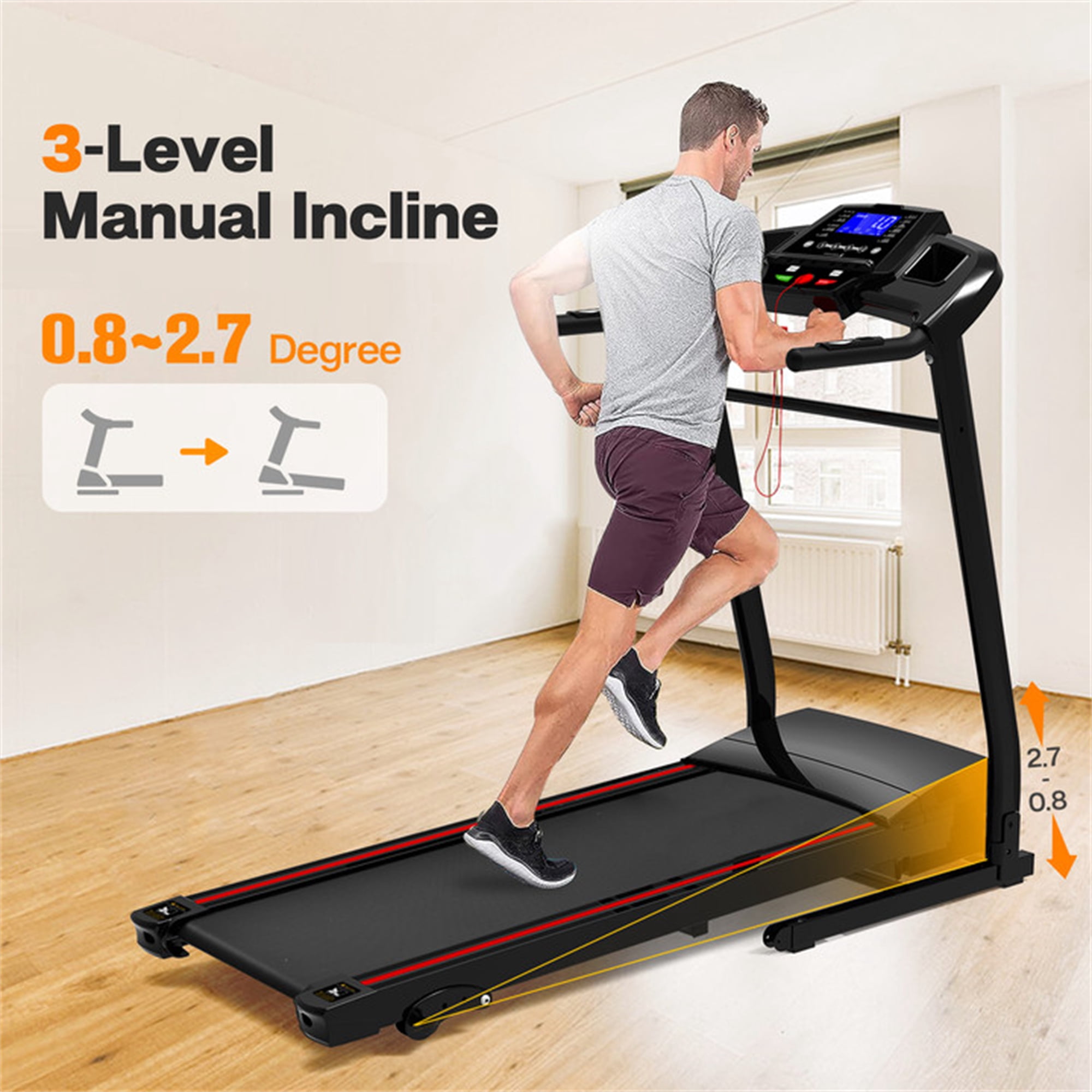 Aukfa Folding Treadmill with Incline, 300 lbs Capacity, 8.5 mph Max Speed, 3.0HP Running Machine for Home Office Workout