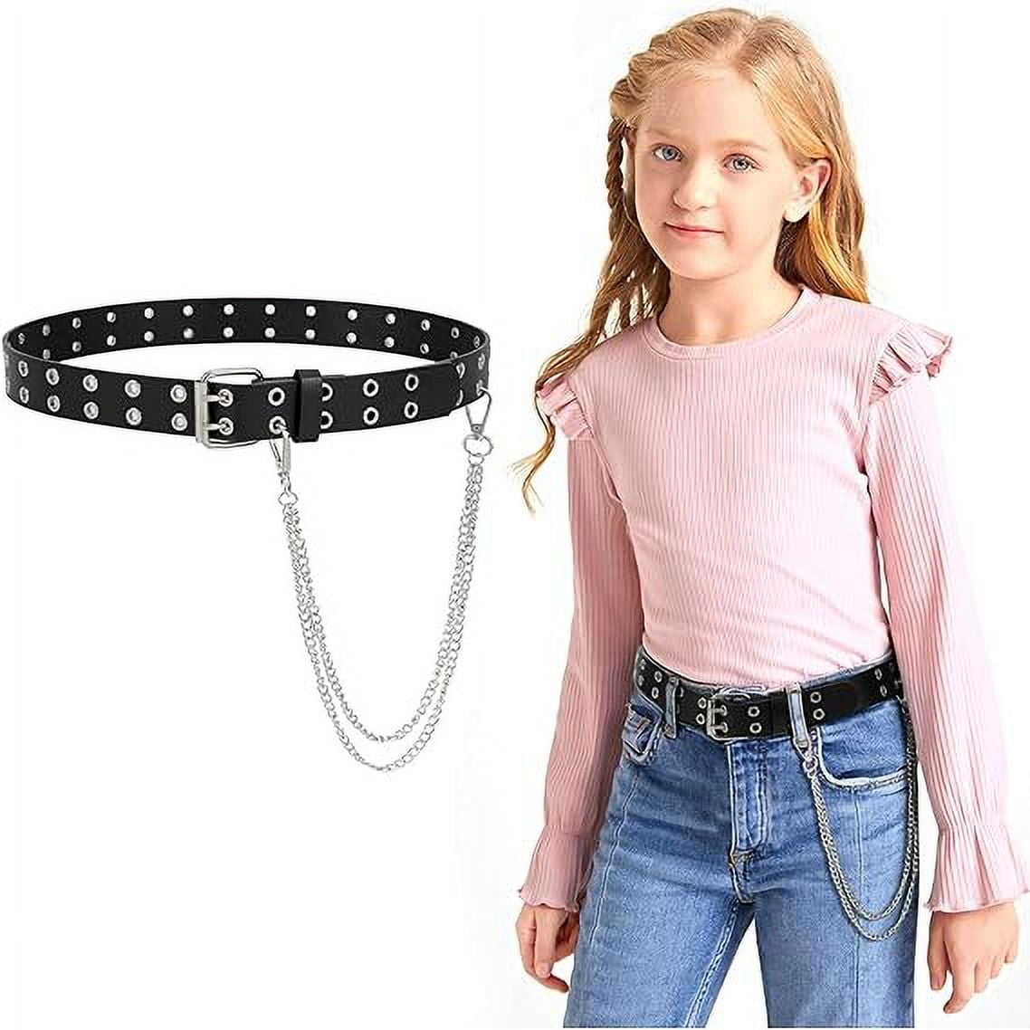 Kids Double Grommet Belt for Girls and Boys PU Leather Kids Double Studded Holes Belt for Jeans Pants Walmart