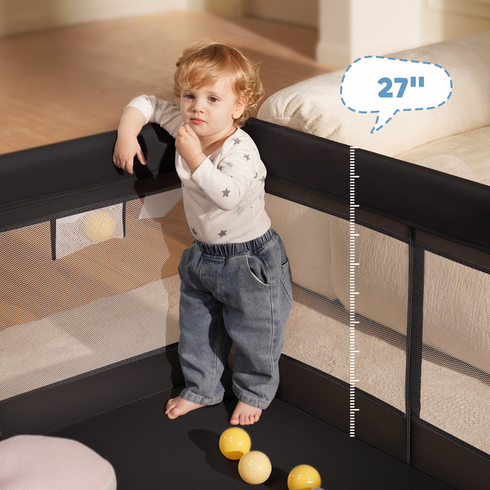 Babyeap Baby Playpen Large Play Yard Fence for Toddlers, 71"x50" Black