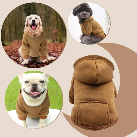 Winter Dog Hoodie Sweatshirts With Pockets Warm Dog Clothes For Small Dogs Chihuahua Puppy Cat Costume ,L,Brown