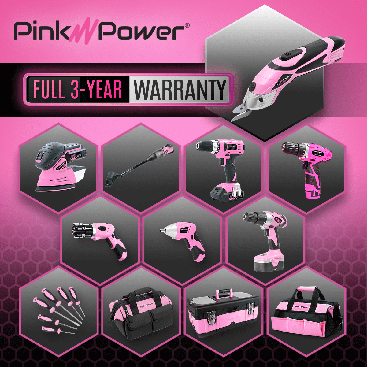 Pink Power Cordless Electric Scissors Fabric Cutter for Crafts, Box, Sewing, Quilting, Carpet, & Scrapbooking - Heavy Duty Rotary Shears Metal Cutting Tool - Automatic Cardboard Cutter Fabric Scissor