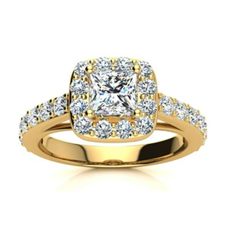 2 Carat Princess Cut Halo Diamond Engagement Ring in 14 Karat Yellow Gold Size 6