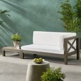 thumbnail image 2 of Keith Outdoor Acacia Wood Right Arm Loveseat and Coffee Table Set with Cushion, Gray and White, 2 of 8