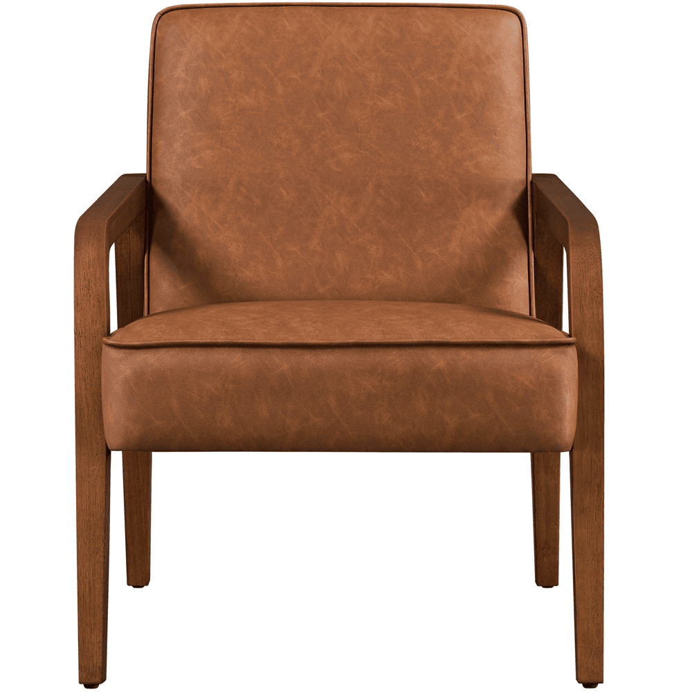 Renwick 2pcs Mid-Century Modern Upholstered Faux Leather Armchair, Light Brown