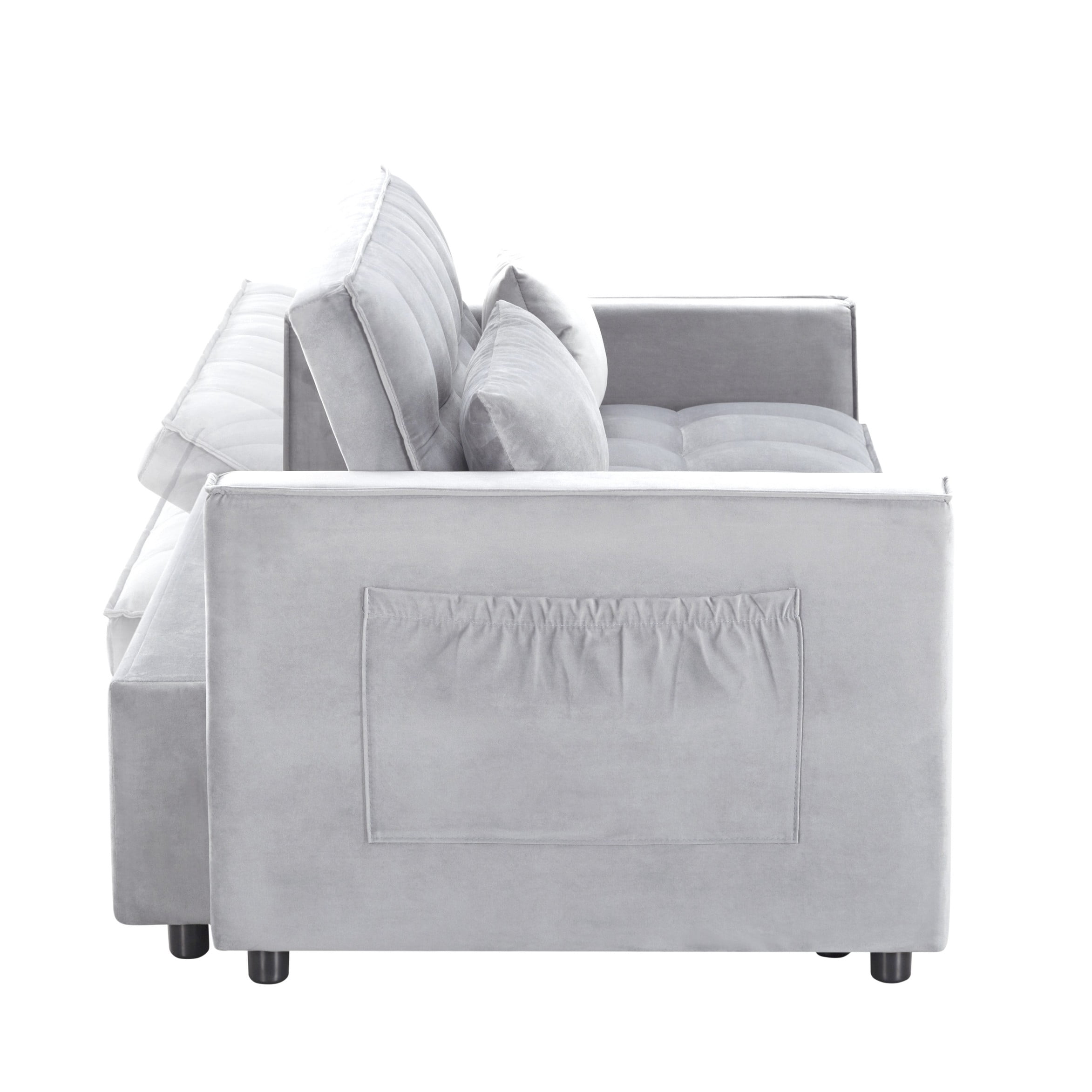 BSHTI 54" Pull-Out Sleeper Sofa Bed – Twin Size with 3 in 1 Convertible Sofa Bed, with Adjustable Backrest, Velvet Upholstery, Side Pocket Storage, Easy Assembly,Light Grey