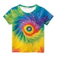thumbnail image 2 of Retro Tie Dye Tshirts Kids Short Sleeve Cute Graphic Tees Girls Boys Colorful Tie-Dying Summer T-Shirts White， 4 Years, 2 of 5