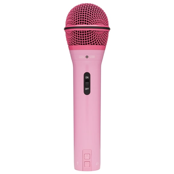 Open Box Samson Q2U USB and XLR Handheld Dynamic Microphone with Cardioid Polar Pattern for Podcasting and Live Streaming (Pink)
