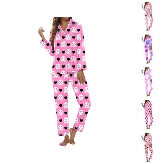 Womens Loungewear Sets – Long Sleeve Lounge Sets for Travel, Brunch, or Comfortable Evenings at Home Women's Halloween Print Long Robe & Pants Set Homewear For Festivities