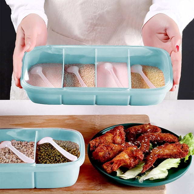 TIMIFIS Divided Seasoning Boxs, Flip Plastic Seasoning Box Jar Bottle Seasoning Box Set Household Combination Set Jar with Spoon Kitchen Supplies Kitchen Appliances