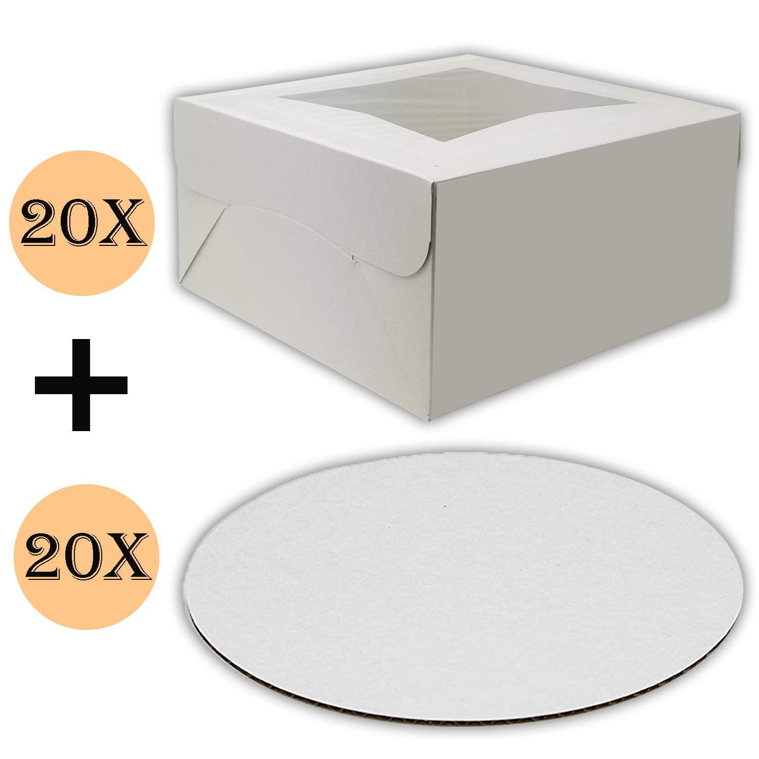 Cake Supplies,Pack of 15 Cake Boxes 10 x 10 x 5 and Cake Boards 10 Inch White Bakery Box Has Double Window Cake Board is Round 